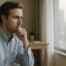 Homme en chemise claire, pensif devant une fenêtre, illustrant les effets du burn-out chez les cadres en entreprise
